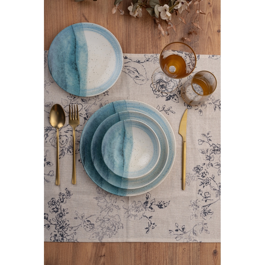 24-delni jedilni komplet modra/kremna/porcelan