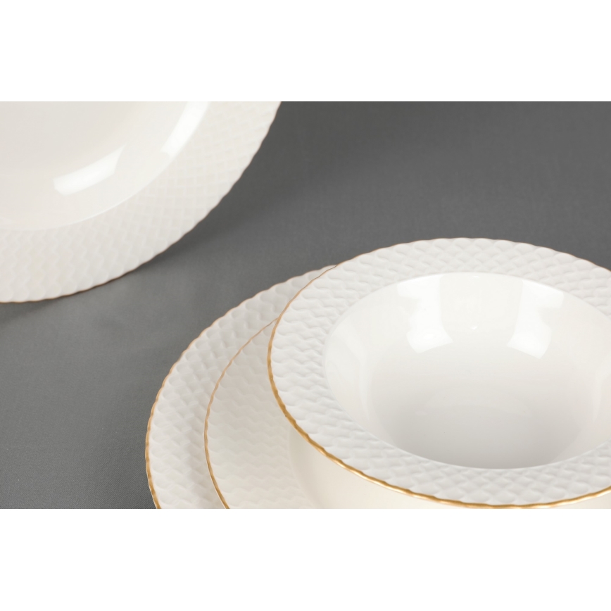 24-delni jedilni komplet v beli in zlati barvi, iz porcelana