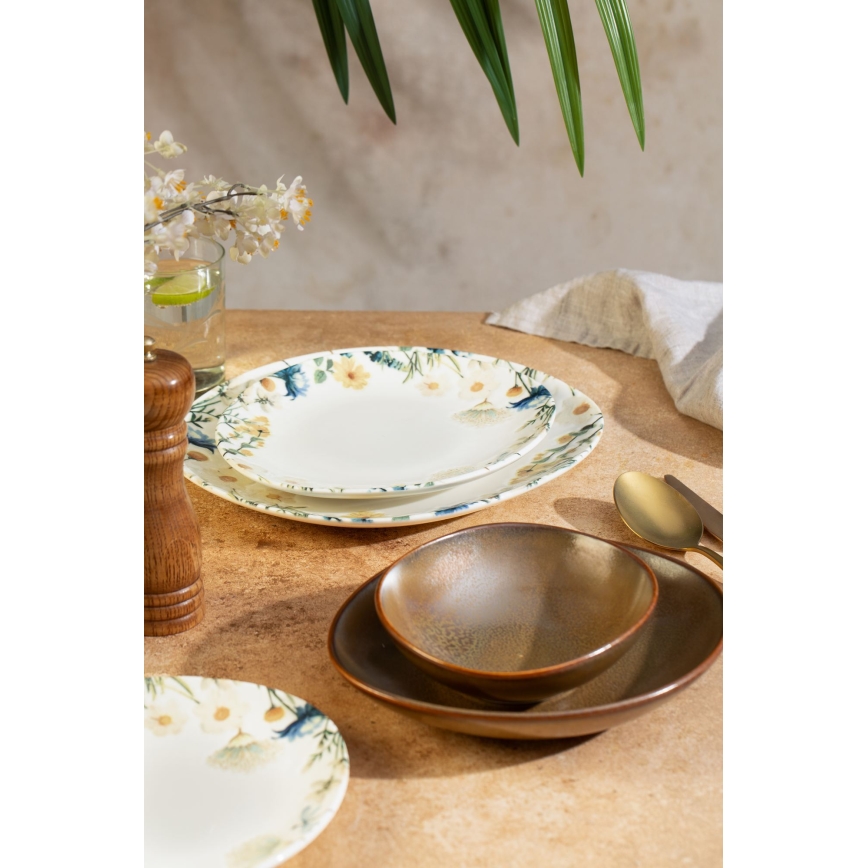 24-delni jedilni komplet večbarven/rjav/porcelan