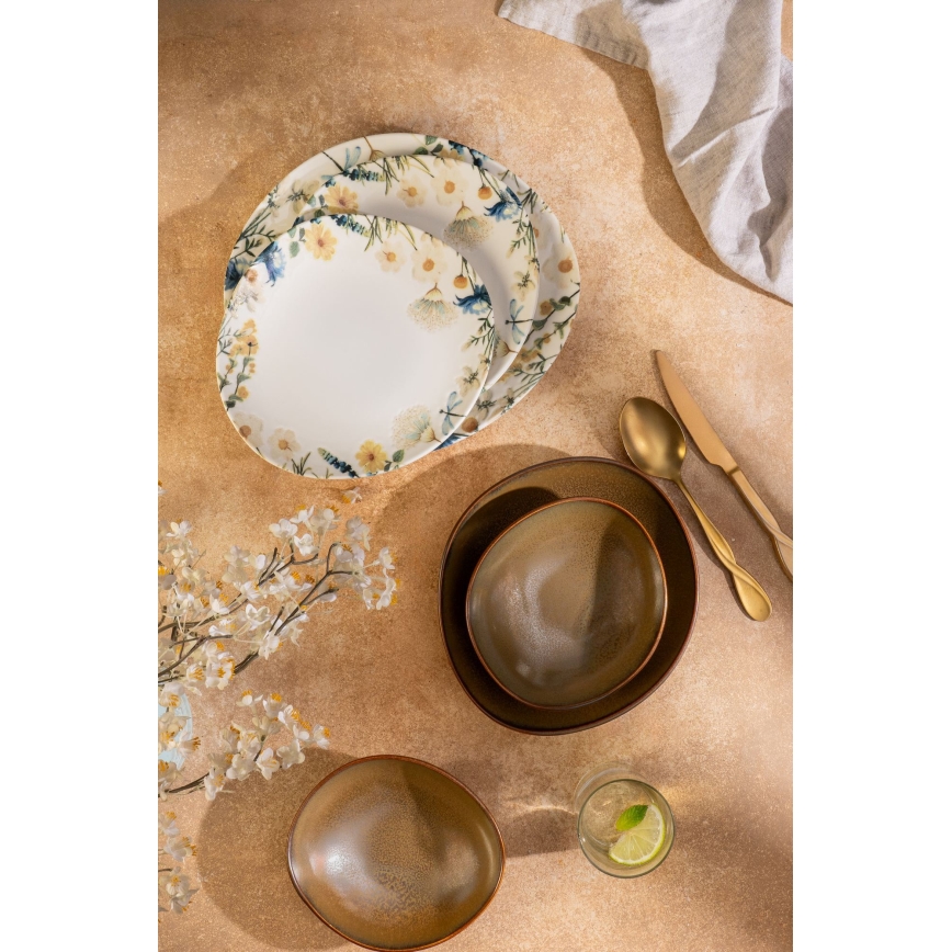 24-delni jedilni komplet večbarven/rjav/porcelan