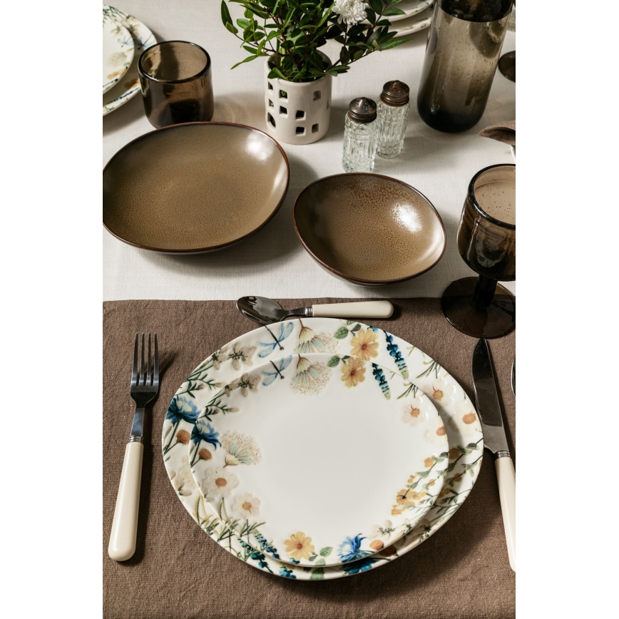24-delni jedilni komplet večbarven/rjav/porcelan