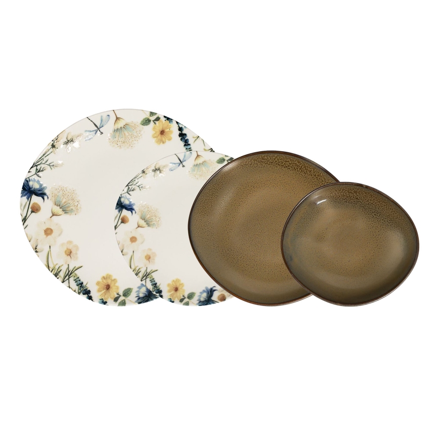 24-delni jedilni komplet večbarven/rjav/porcelan