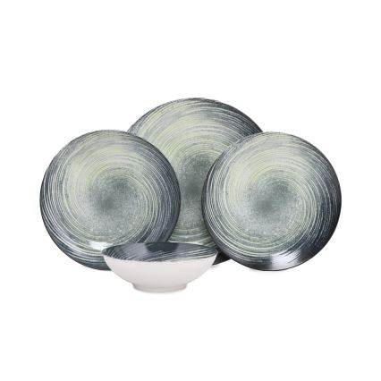 24-delni jedilni komplet, zelen/črn, porcelan