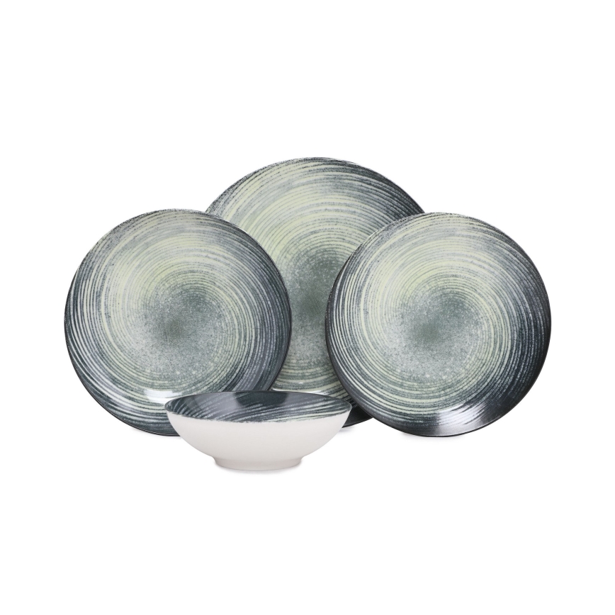 24-delni jedilni komplet, zelen/črn, porcelan