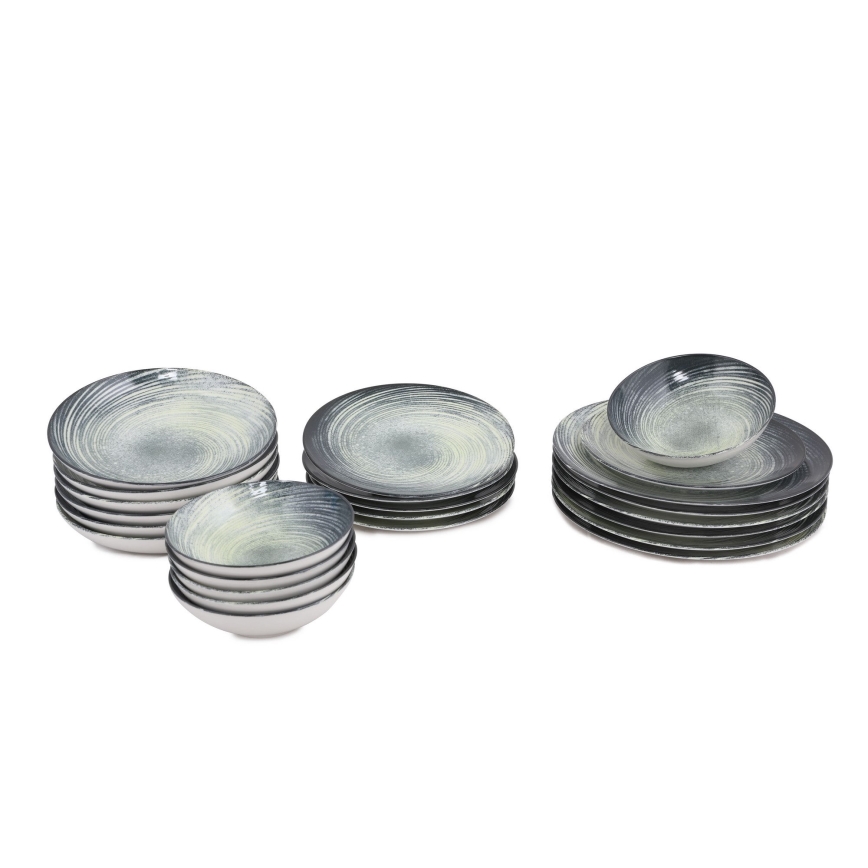 24-delni jedilni komplet, zelen/črn, porcelan