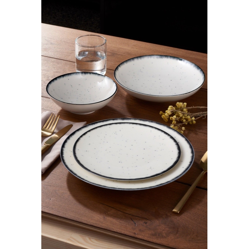 24-delni jedilni servis, bel/črn, porcelan