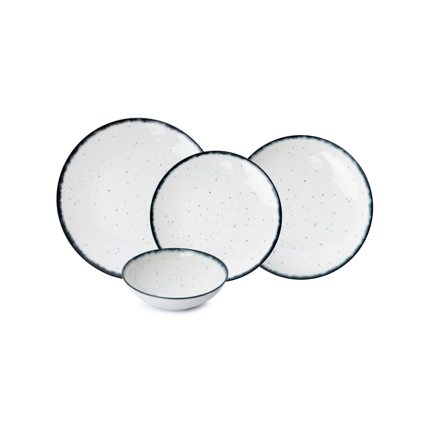 24-delni jedilni servis, bel/črn, porcelan
