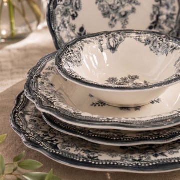 24-delni jedilni servis, bel/črn, porcelan