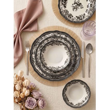 24-delni jedilni servis, bel/črn, porcelan
