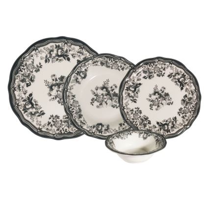 24-delni jedilni servis, bel/črn, porcelan