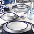 24-delni jedilni servis, bel/moder, iz porcelana