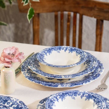 24-delni jedilni servis, bel/moder, iz porcelana