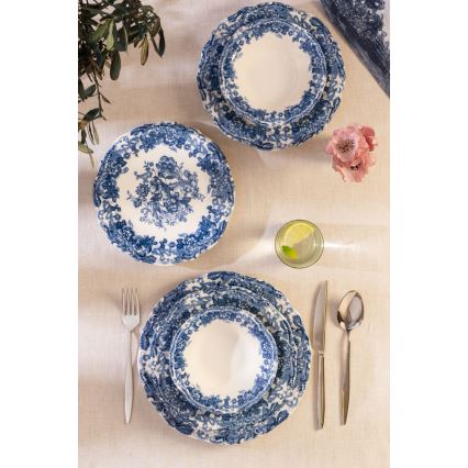 24-delni jedilni servis, bel/moder, iz porcelana