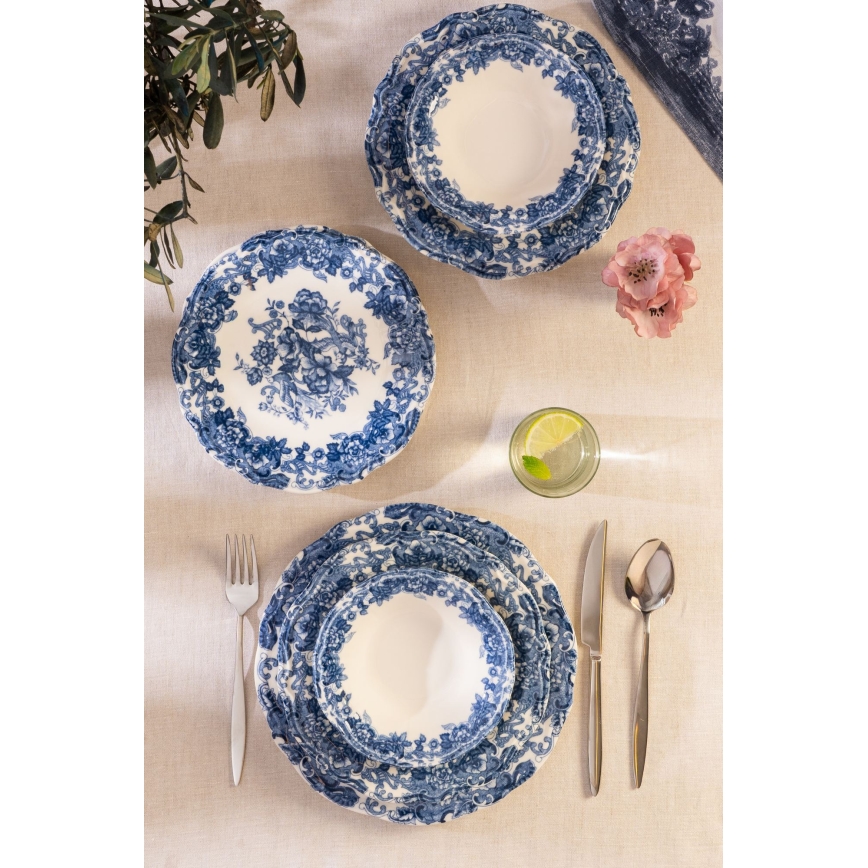 24-delni jedilni servis, bel/moder, iz porcelana