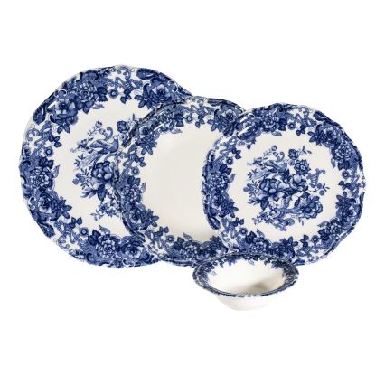 24-delni jedilni servis, bel/moder, iz porcelana