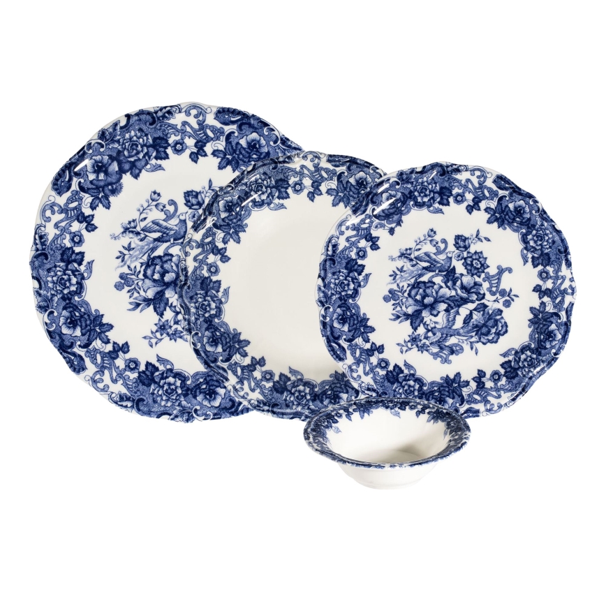 24-delni jedilni servis, bel/moder, iz porcelana