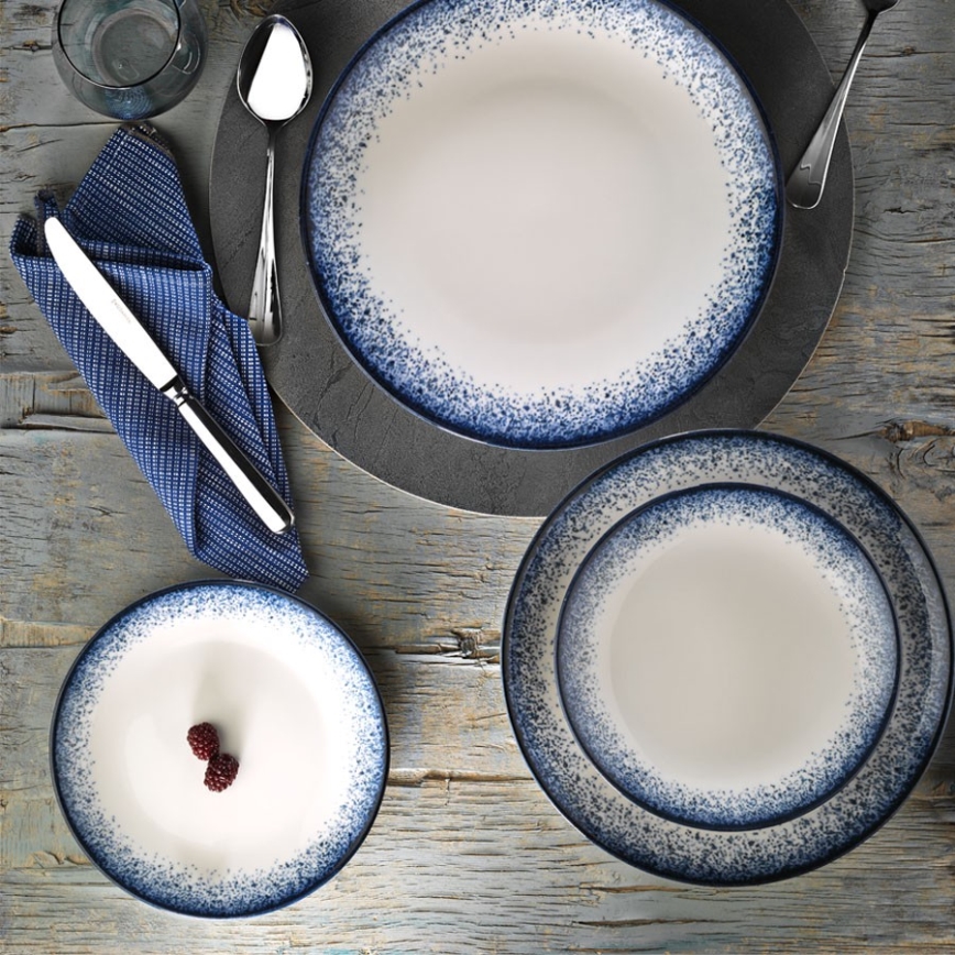 24-delni jedilni servis, bel/moder, porcelan