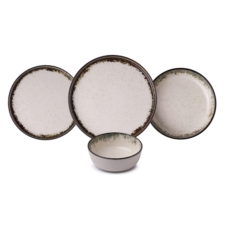 24-delni jedilni servis, bel/rjav, porcelan