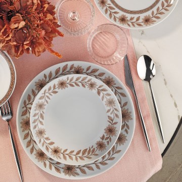 24-delni jedilni servis, bel/rjav, porcelan