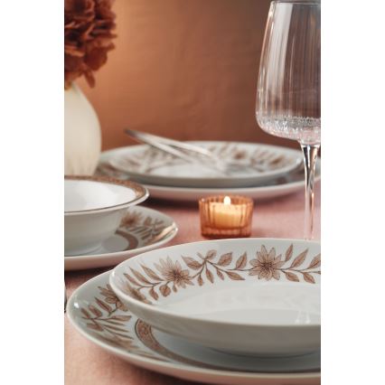 24-delni jedilni servis, bel/rjav, porcelan