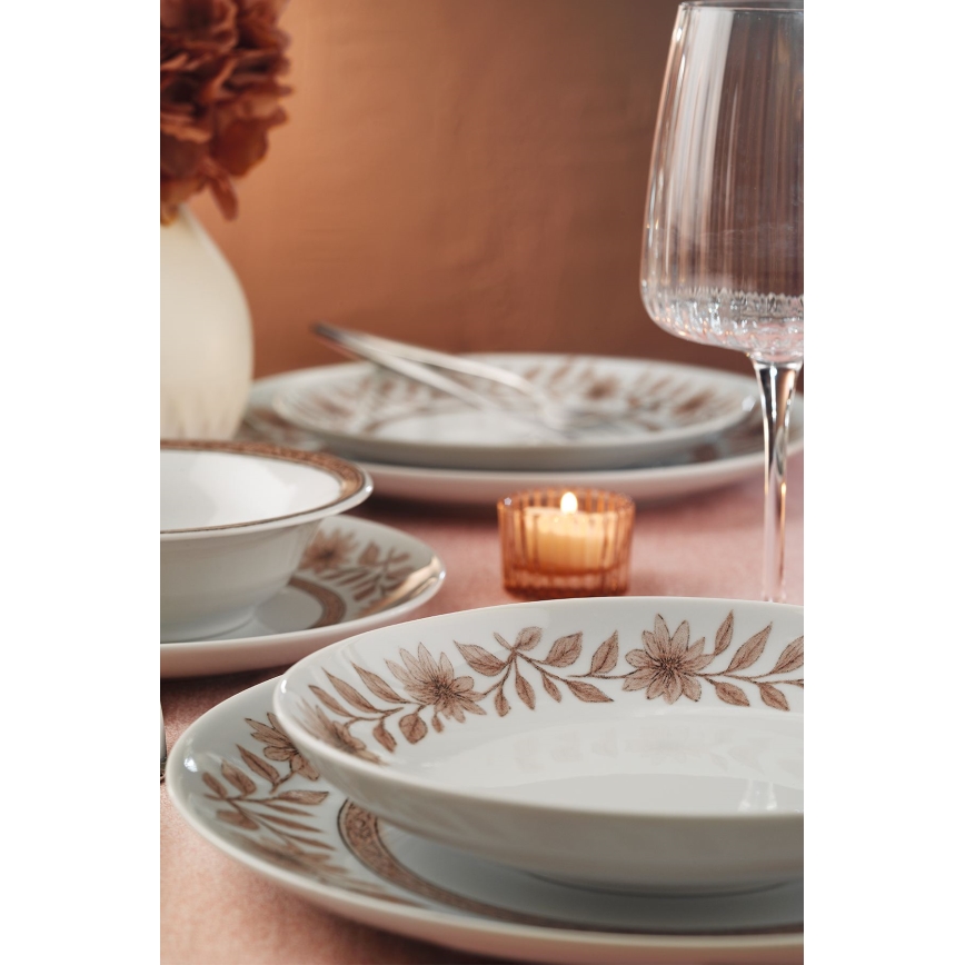 24-delni jedilni servis, bel/rjav, porcelan
