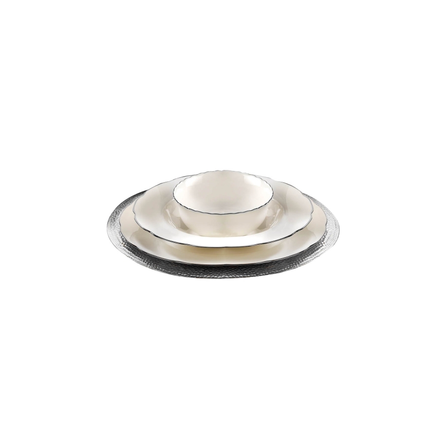 24-delni jedilni servis, bel/srebrn, porcelan