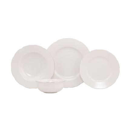 24-delni jedilni servis, bel/srebrn, porcelan