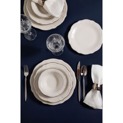 24-delni jedilni servis bel/srebrn/porcelan