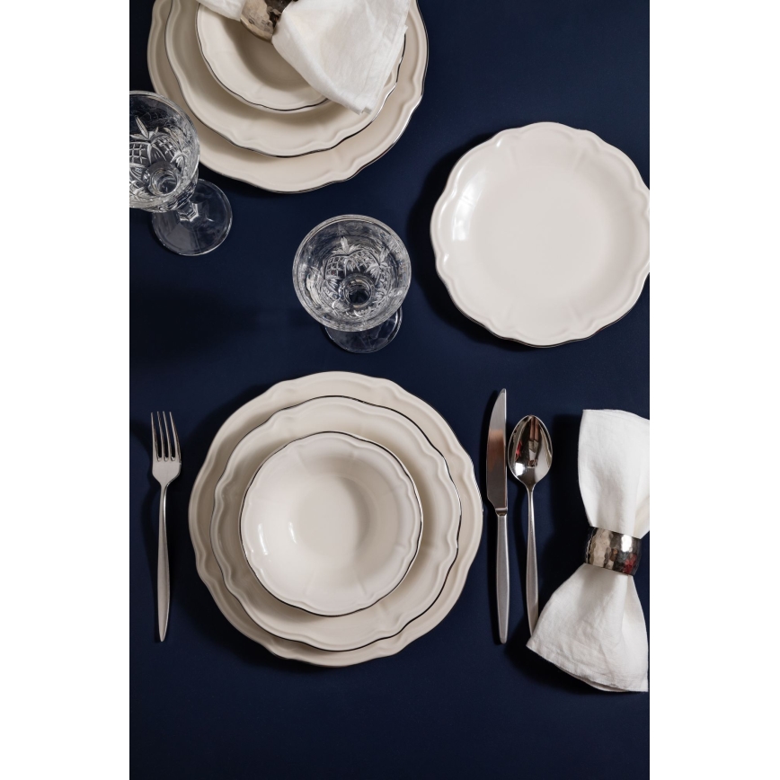 24-delni jedilni servis bel/srebrn/porcelan