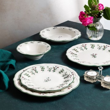 24-delni jedilni servis, bel/zelen/rdeč, porcelan