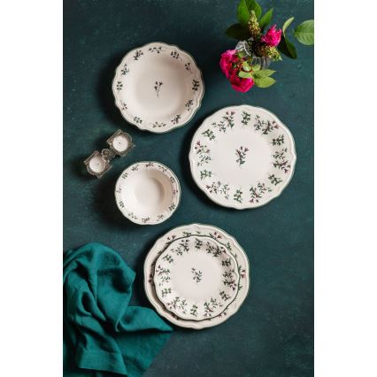 24-delni jedilni servis, bel/zelen/rdeč, porcelan