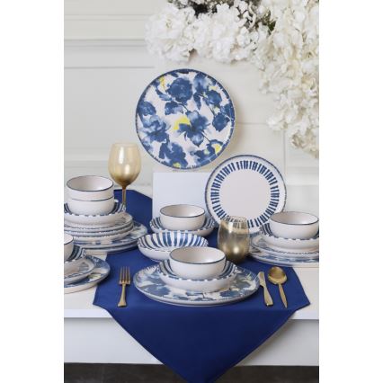 24-delni jedilni servis, bela/modra/kamenina