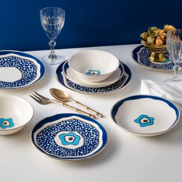 24-delni jedilni servis, bela/modra/zlata, iz porcelana