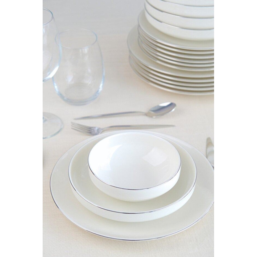 24-delni jedilni servis, bela/srebrna/porcelan