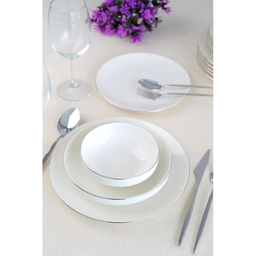 24-delni jedilni servis, bela/srebrna/porcelan