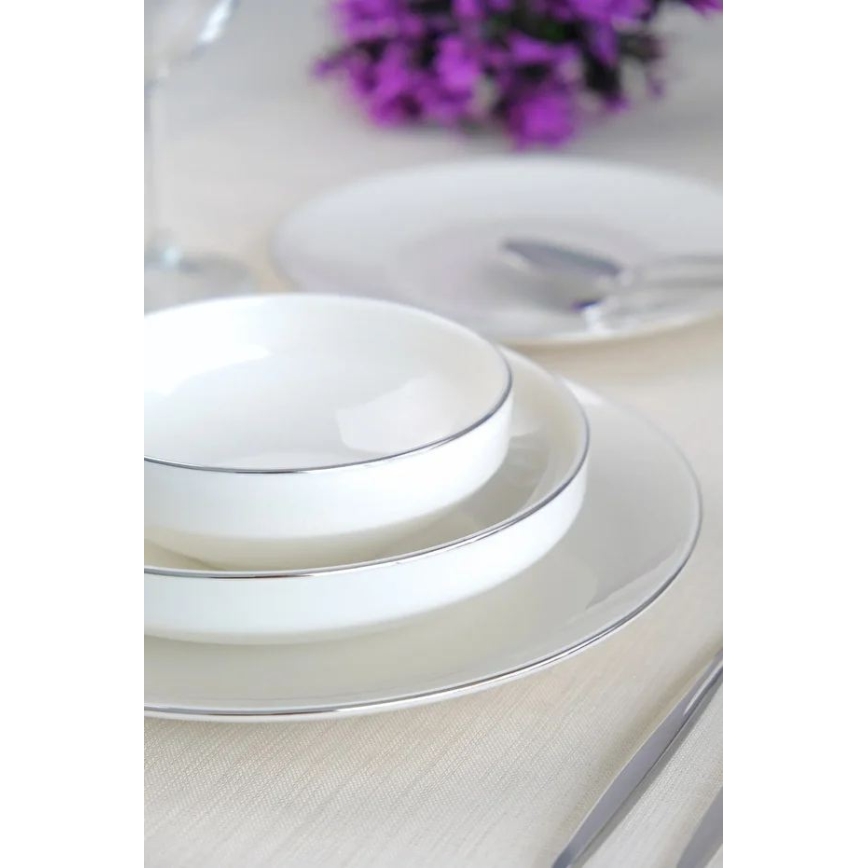 24-delni jedilni servis, bela/srebrna/porcelan
