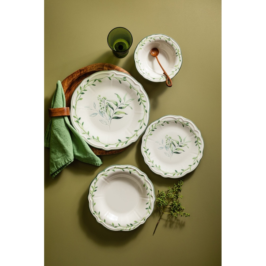 24-delni jedilni servis, bela/zelena, porcelan