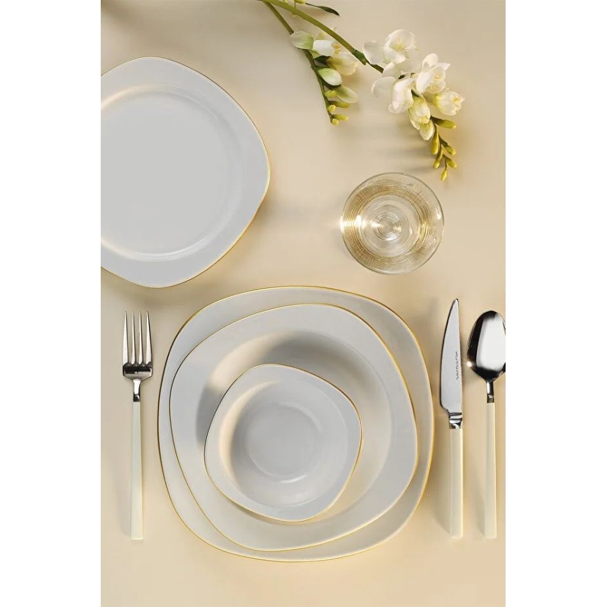 24-delni jedilni servis, beli/zlati, porcelan