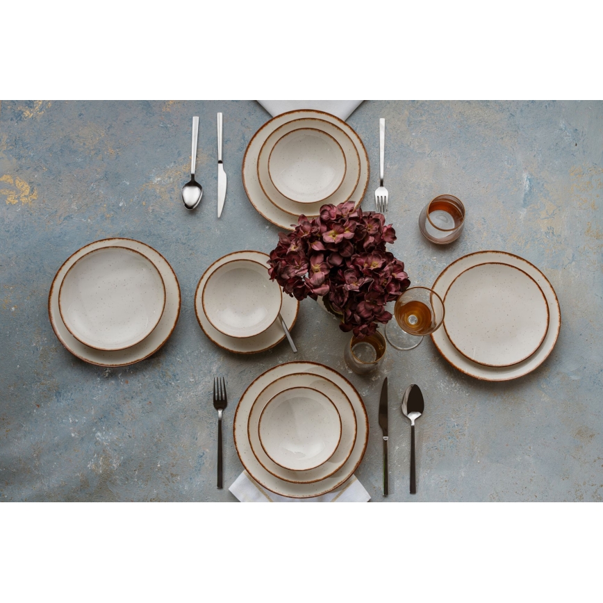24-delni jedilni servis, bež/rjav, porcelan