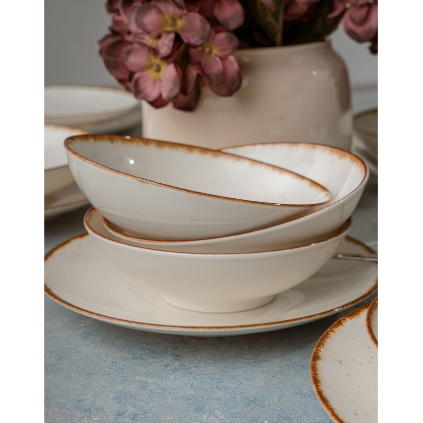 24-delni jedilni servis, bež/rjav, porcelan