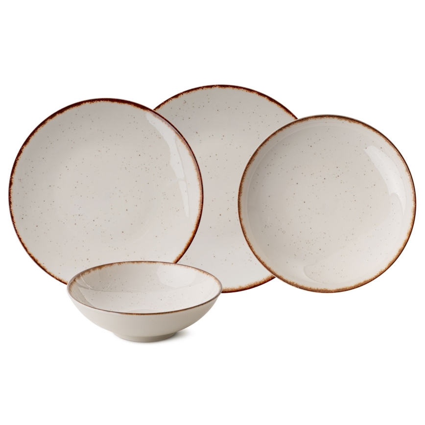 24-delni jedilni servis, bež/rjav, porcelan