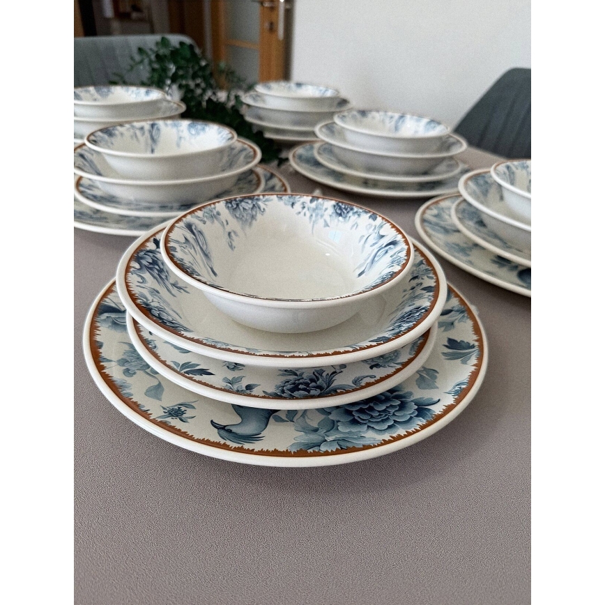 24-delni jedilni servis iz keramike — na voljo v beli, modri ali rjavi
