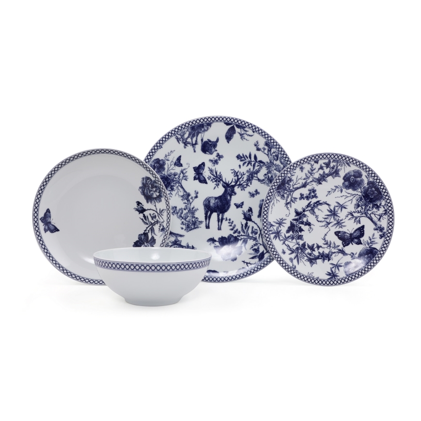 24-delni jedilni servis iz porcelana, bel/moder