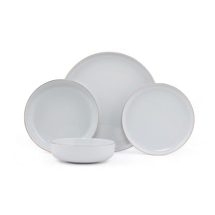 24-delni jedilni servis iz porcelana, bel s zlatimi detajli