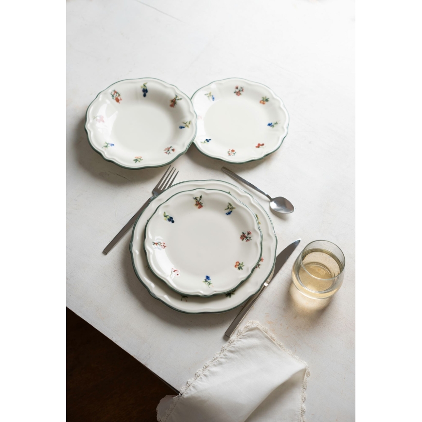 24-delni jedilni servis iz porcelana v beli ali zeleni barvi