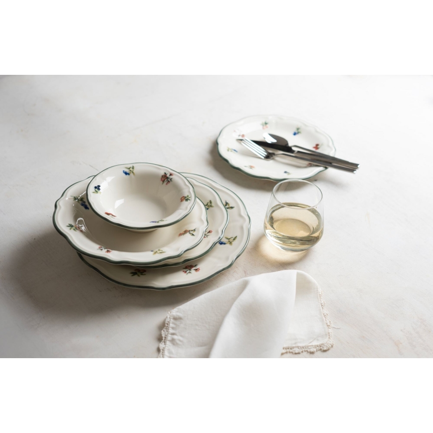 24-delni jedilni servis iz porcelana v beli ali zeleni barvi