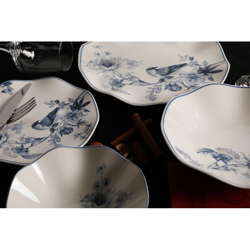 24-delni jedilni servis iz porcelana v beli in modri barvi