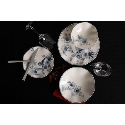 24-delni jedilni servis iz porcelana v beli in modri barvi