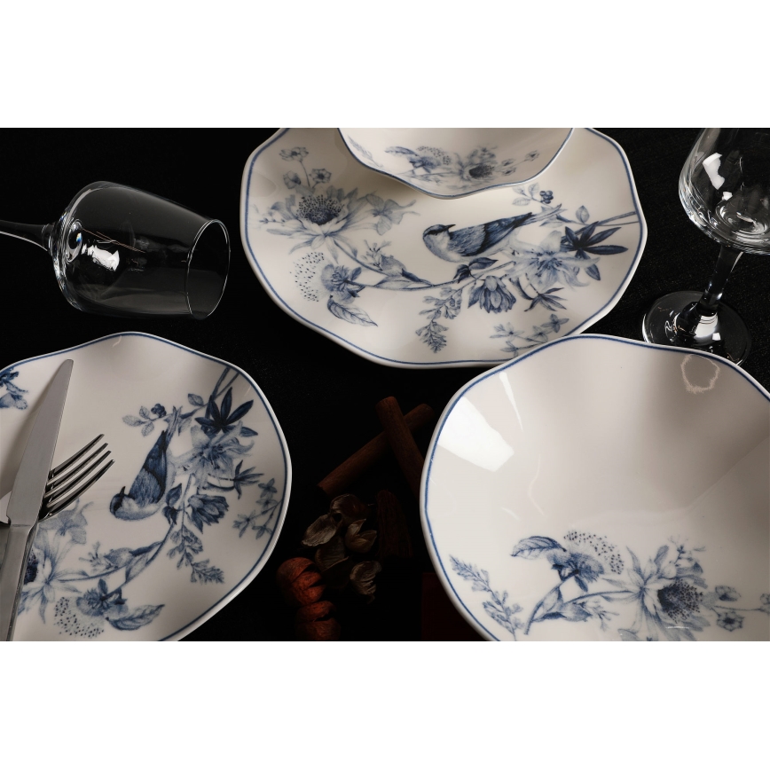 24-delni jedilni servis iz porcelana v beli in modri barvi