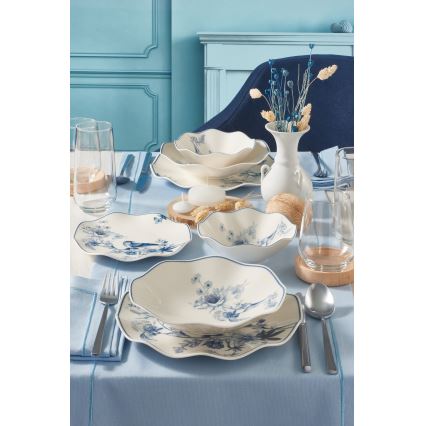 24-delni jedilni servis iz porcelana v beli in modri barvi